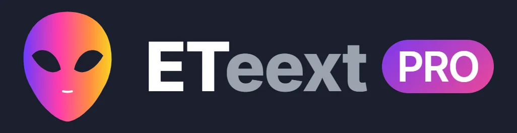 ETeext logo with a colored PRO badge (purple-pink gradient) next to it.